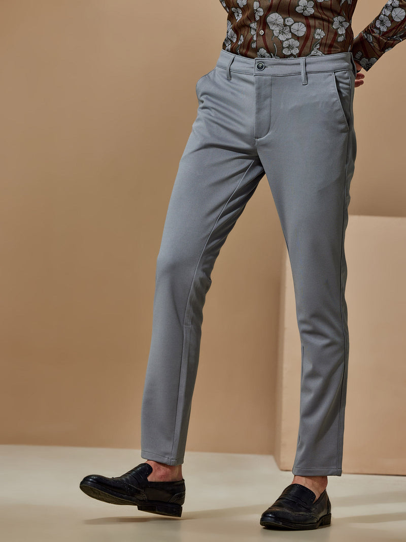Grey 4-Way Stretch Textured Trouser