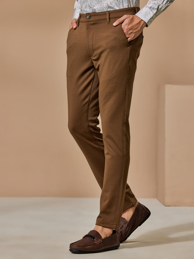 Brown 4-Way Stretch Textured Trouser