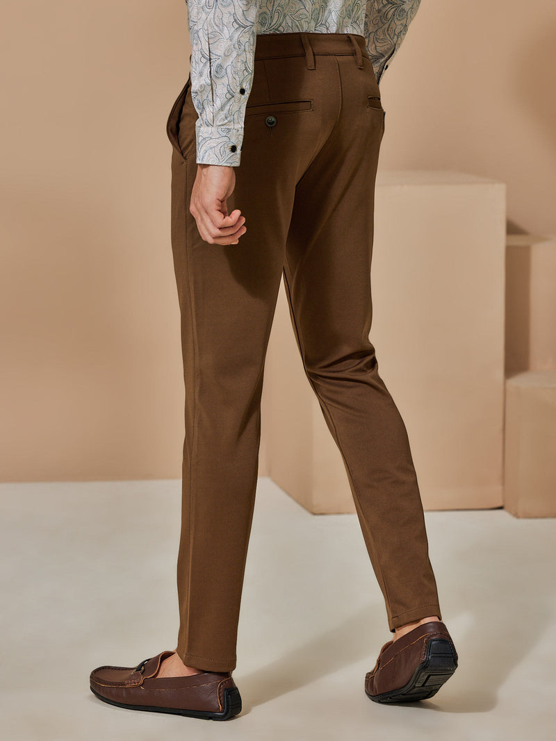 Brown 4-Way Stretch Textured Trouser