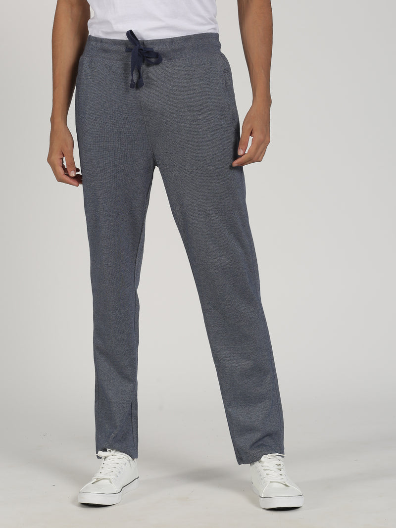 Navy Melange Solid Casual Track Pant