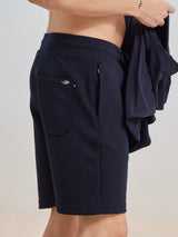 Navy Jacquard Knitted Shorts