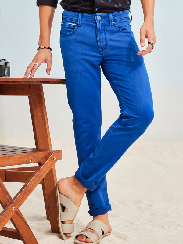 Blue Plain Stretch Jeans