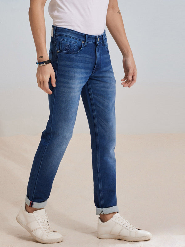 Medium Blue Plain Stretch Jeans