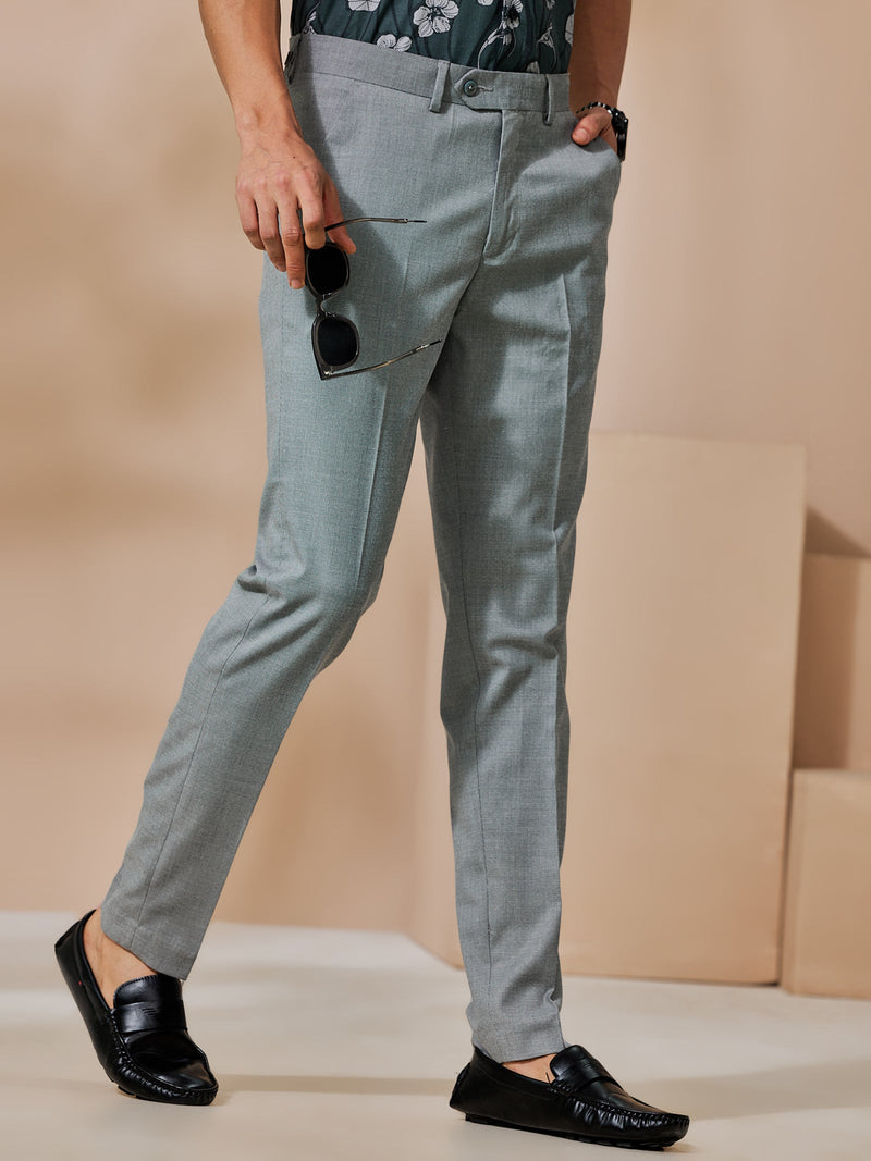 Grey Stretch Plain Formal Trouser