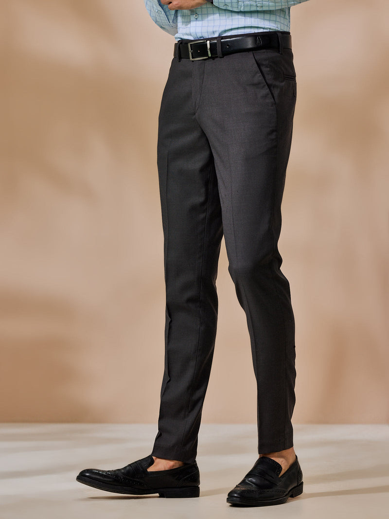 Dark Grey Stretch Solid Formal Trouser