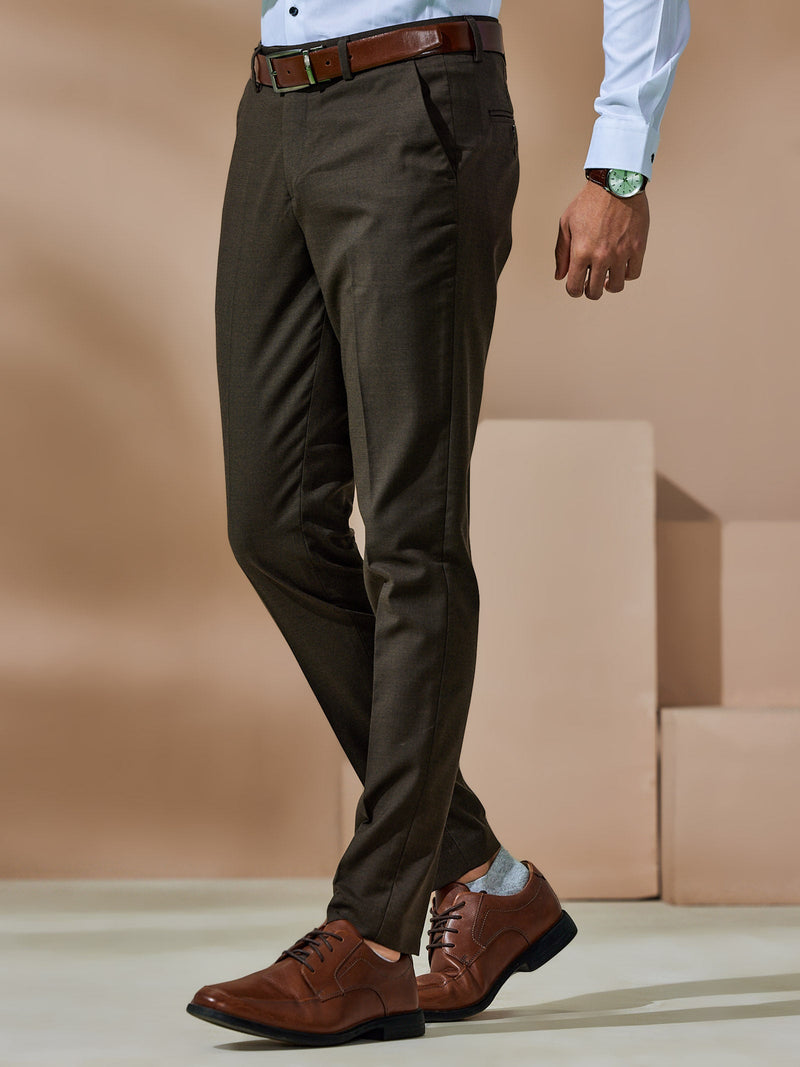 Brown Stretch Plain Formal Trouser