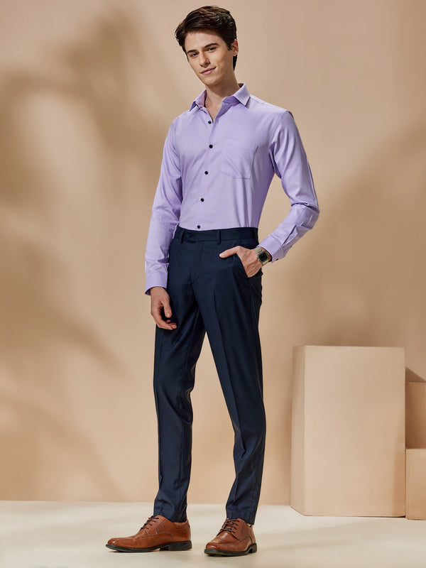 Blue Stretch Solid Formal Trouser