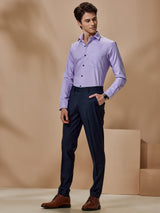 Blue Stretch Solid Formal Trouser