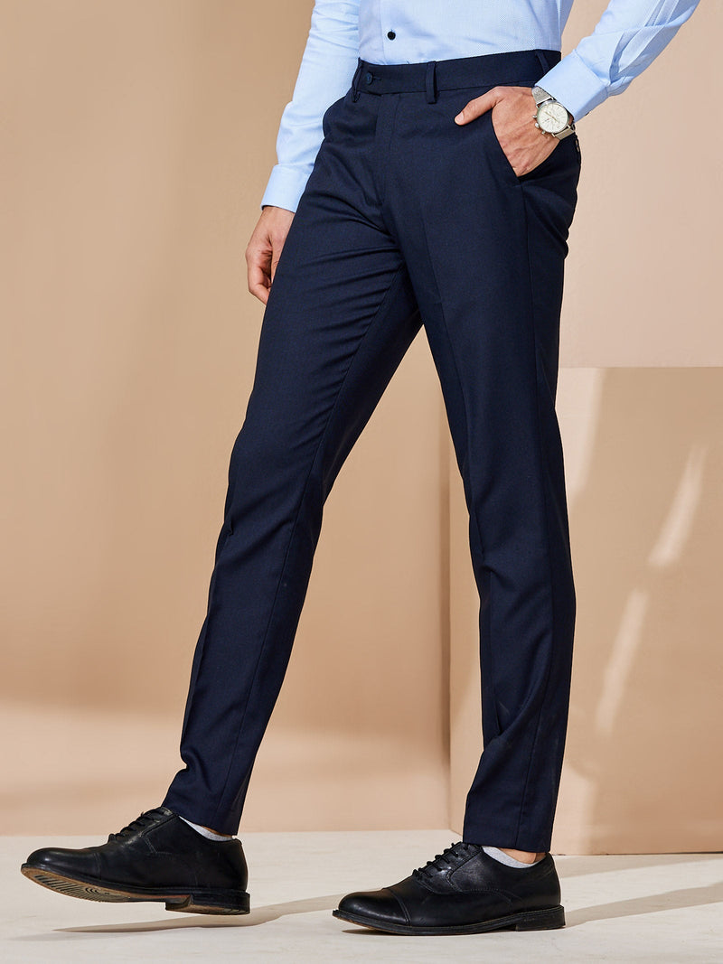 Navy Stretch Solid Formal Trouser