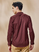 Brown Printed Party Wear Shirt
