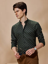 Olive Printed Party Wear Shirt