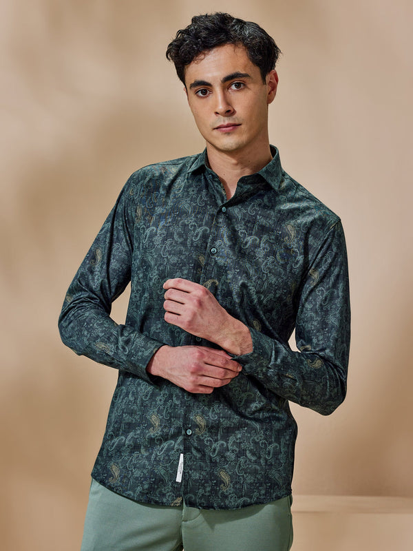 Cotton Collar Neck Mens Party Wear Printed Shirt, Size: M at Rs