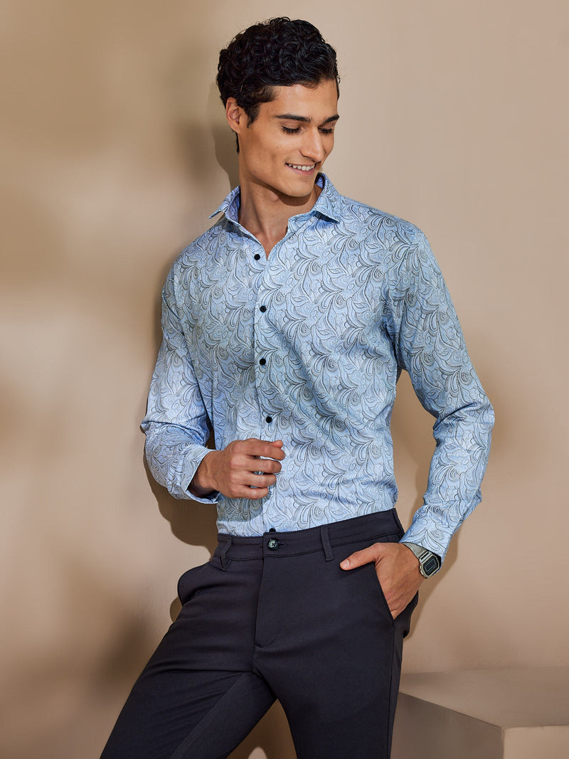 Blue Printed Party Wear Shirt