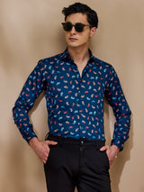Navy Printed Party Wear Shirt
