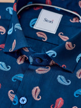 Navy Printed Party Wear Shirt