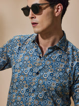 Blue Printed Party Wear Shirt