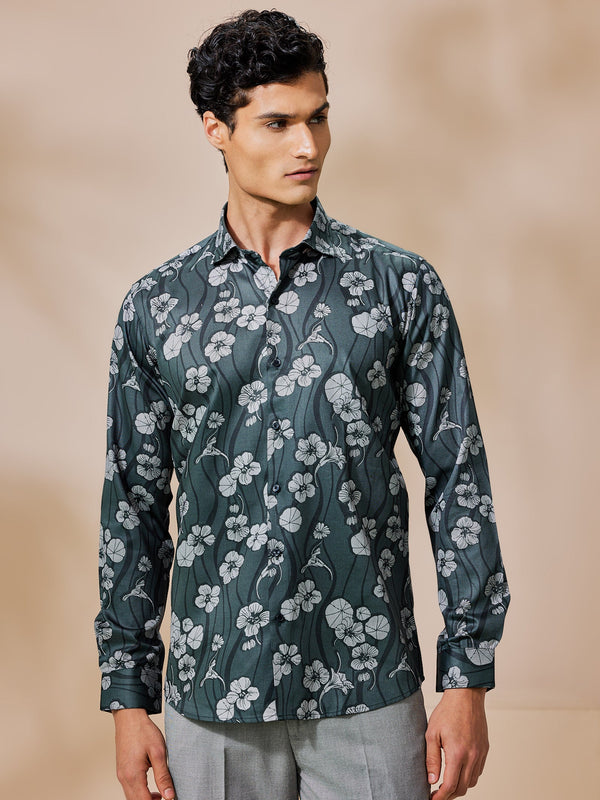 Green Printed Party Wear Shirt