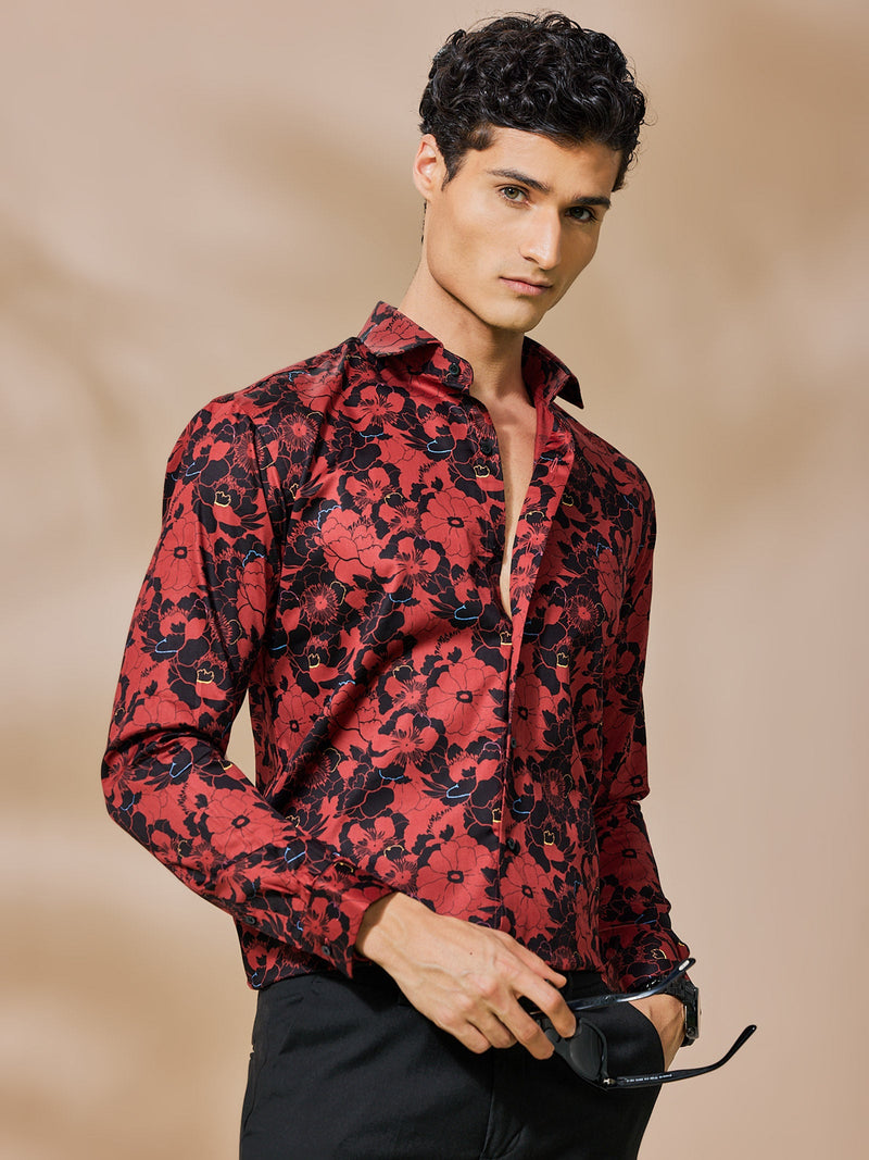 Red Printed Party Wear Shirt