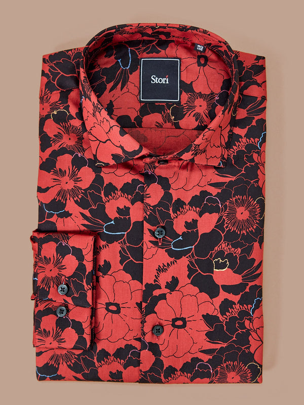 Red Printed Party Wear Shirt