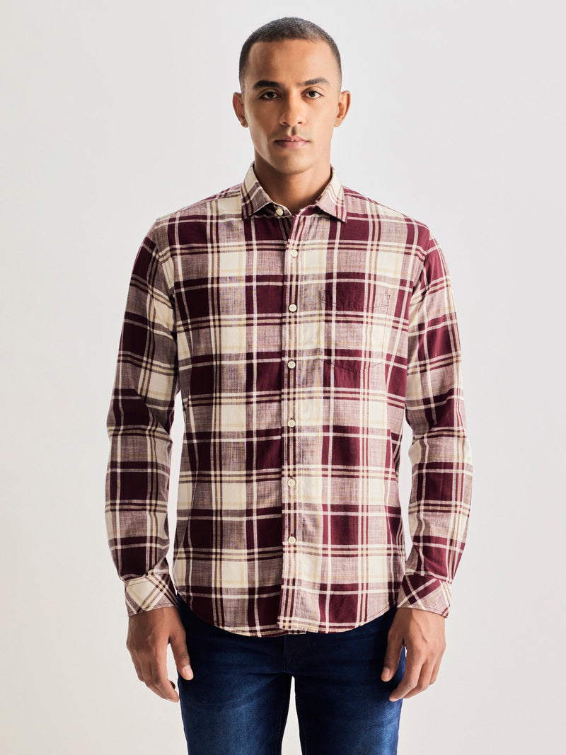 Maroon Pure Cotton Checked Shirt