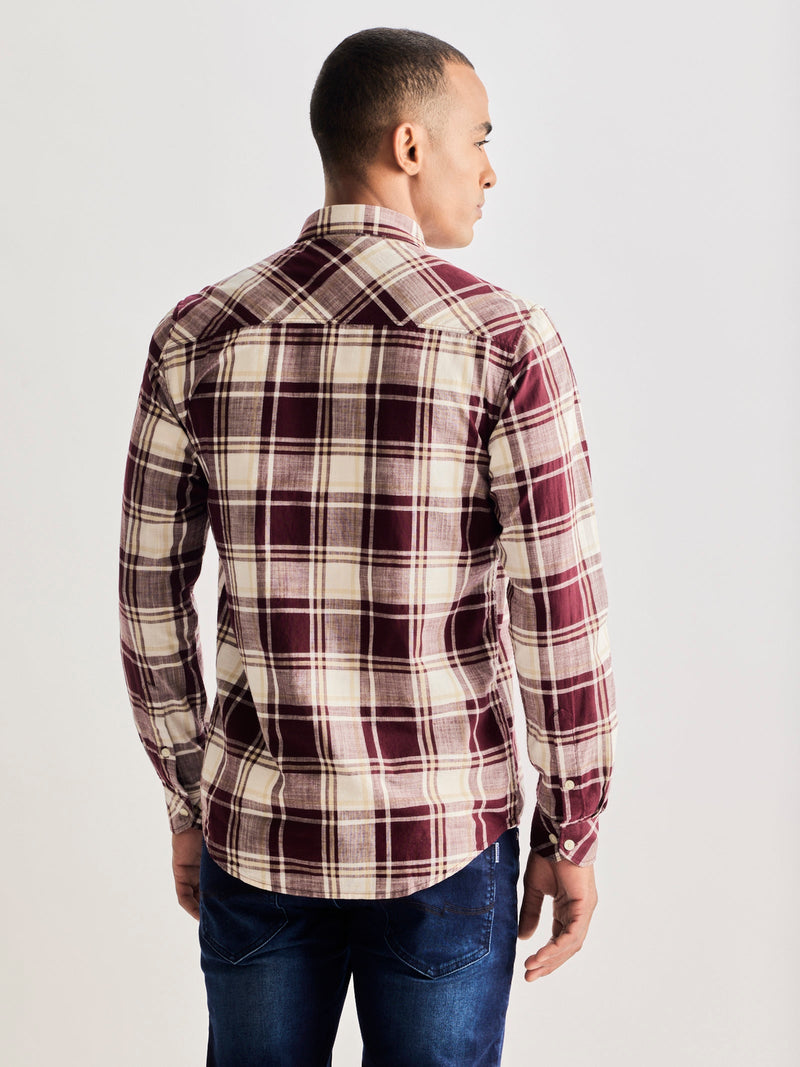 Maroon Pure Cotton Checked Shirt