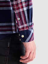 Navy Pure Cotton Checked Shirt
