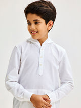 White Pure Cotton Hooded Shirt
