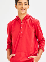 Red Pure Cotton Hooded Shirt
