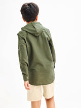 Olive Pure Cotton Hooded Shirt