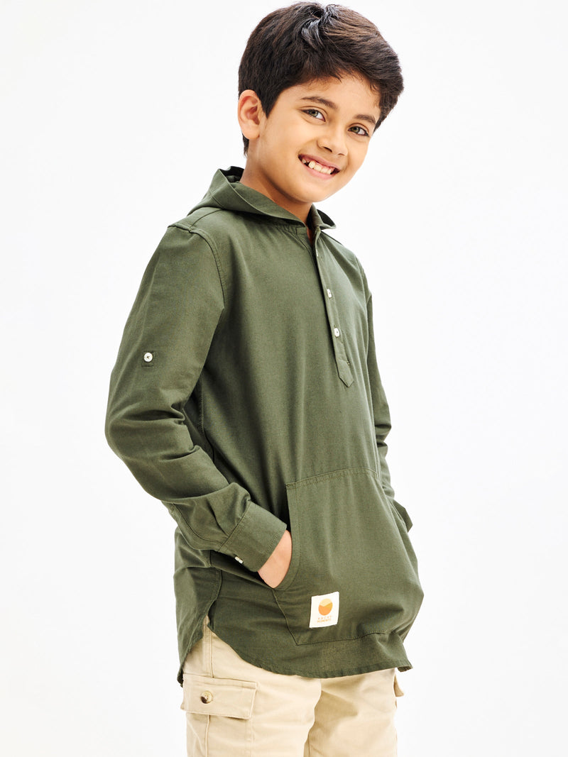 Olive Pure Cotton Hooded Shirt