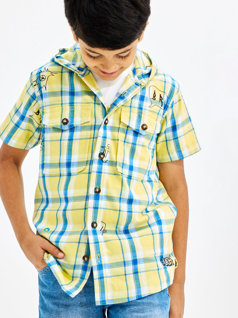 Yellow Pure Cotton Hooded Shirt