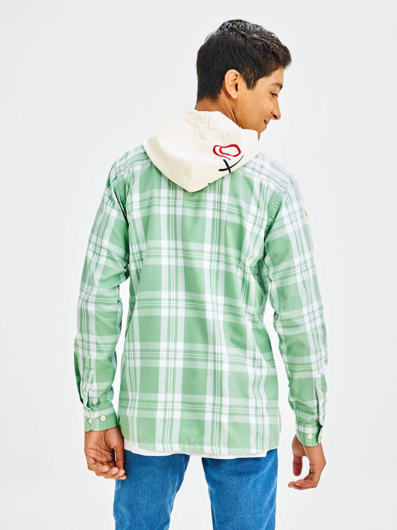 Green Pure Cotton Hooded Shirt