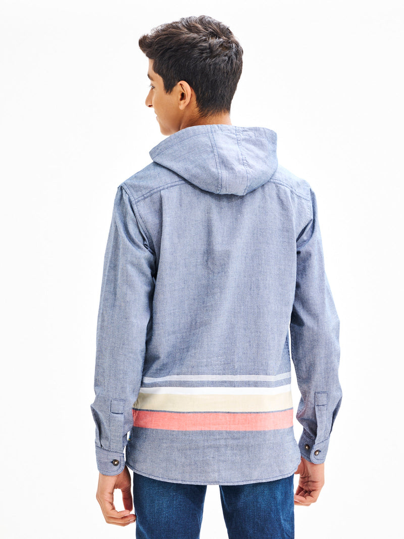 Grey Pure Cotton Hooded Shirt