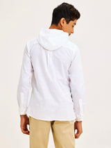 White Pure Cotton Hooded Shirt