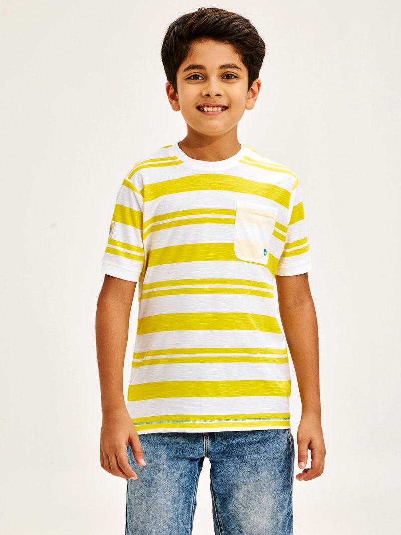 Yellow Pure Cotton Striped T-Shirt