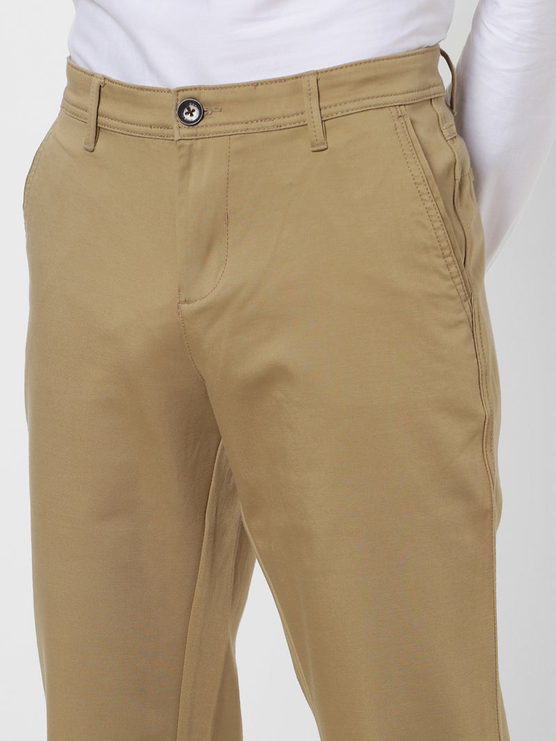 Khaki Solid Stretch Slim Fit Trouser