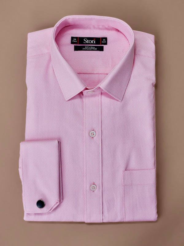 Pink Textured Cuff Link Formal Shirt