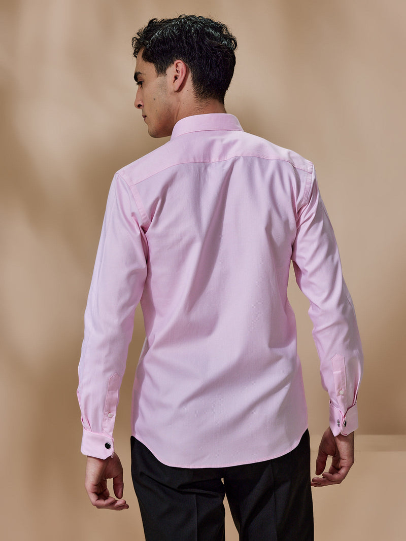 Pink Textured Cuff Link Shirt