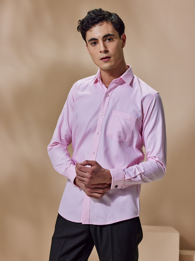 Pink Textured Cuff Link Shirt