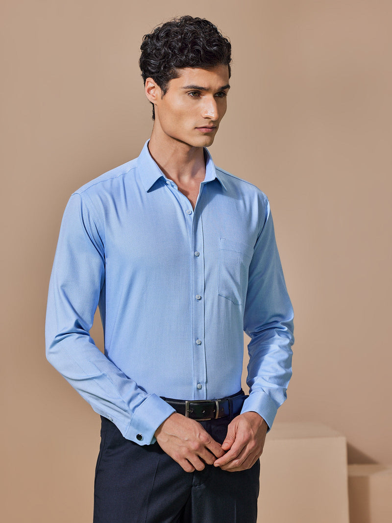 Light Blue Textured Cuff Link Shirt