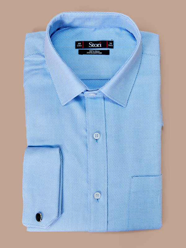 Light Blue Textured Cuff Link Formal Shirt