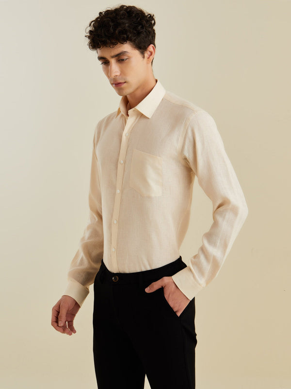 Cream Linen Solid Shirt