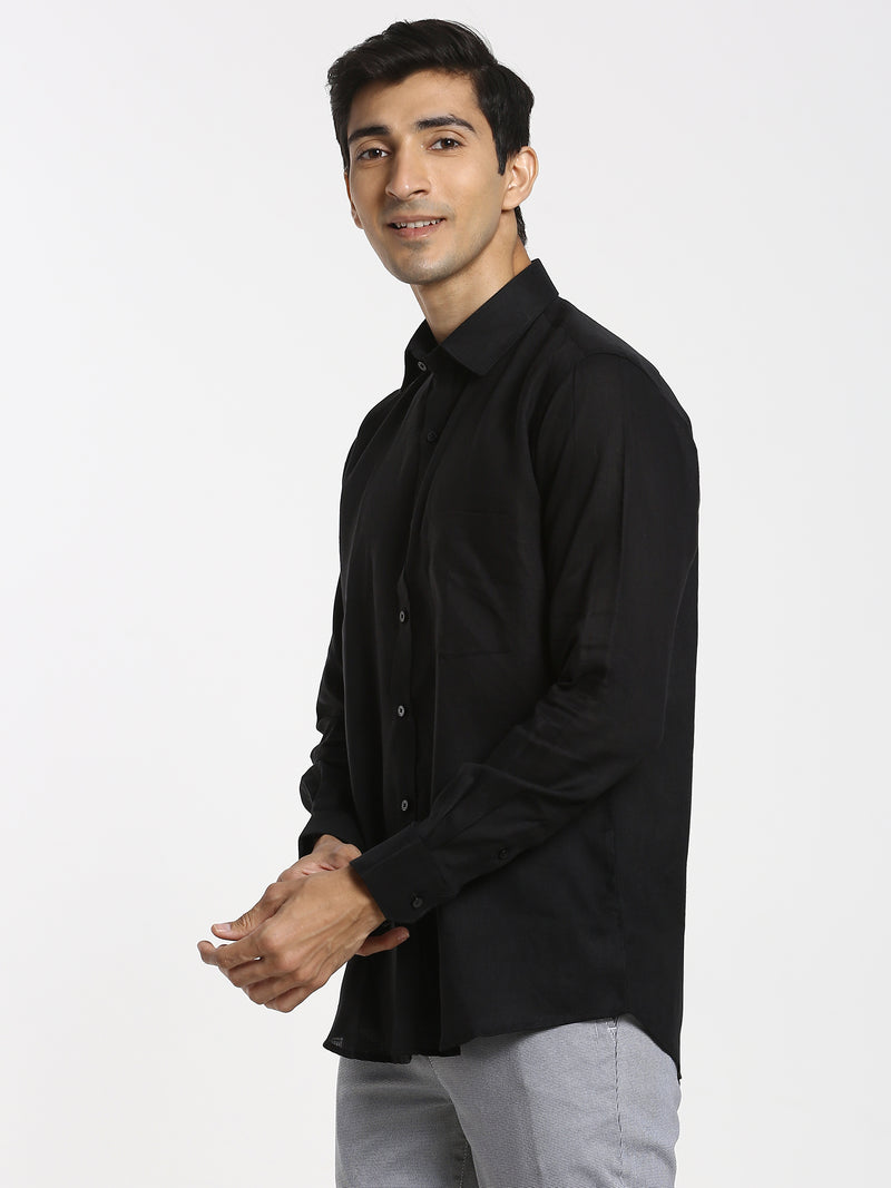 Black Plain Linen Formal Shirt