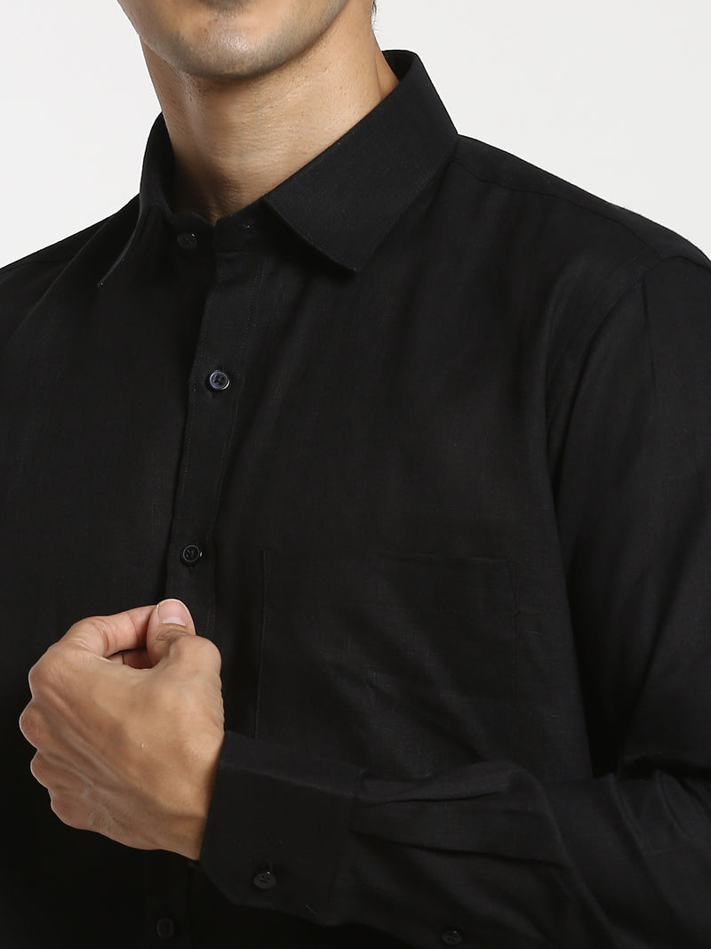 Black Plain Linen Formal Shirt