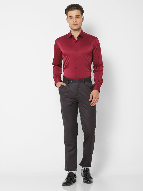 Red Plain Stretch Party Wear Shirt