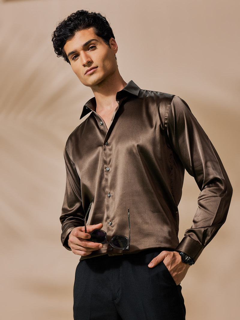 Olive Satin Party Wear Shirt