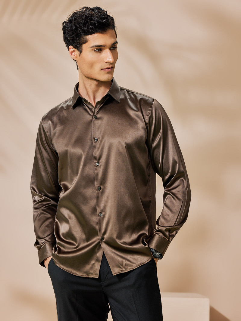 Olive Satin Party Wear Shirt