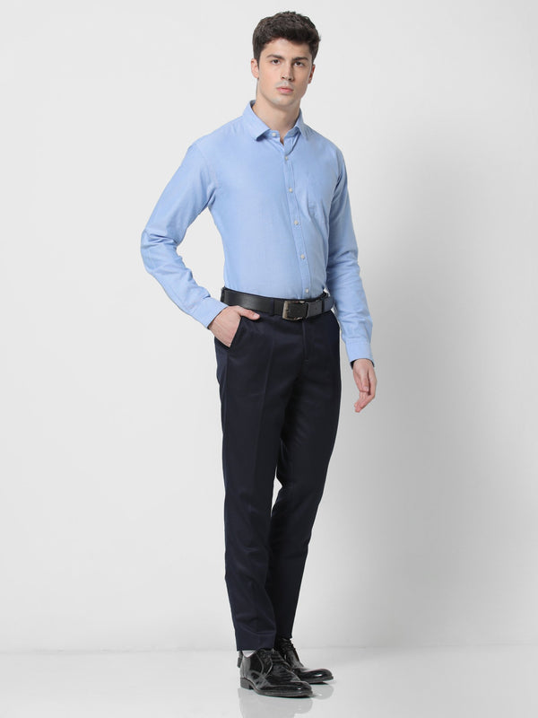Blue Solid Business Casual Shirt