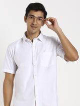 White Solid Business Casual Shirt