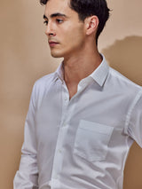 White Wrinkle Resistant Self Checked Formal Shirt